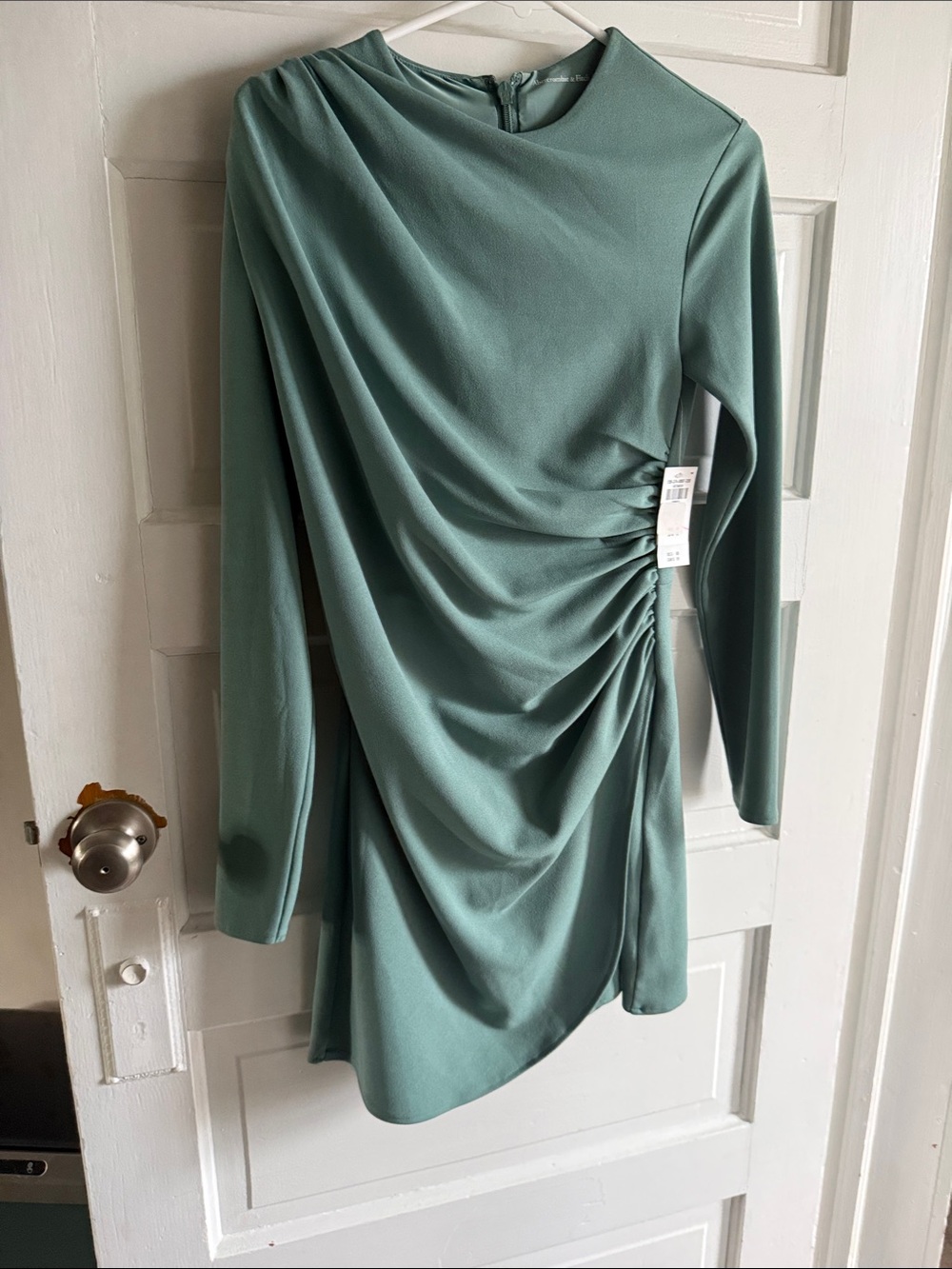 Abercrombie & Fitch Draped Long-Sleeve Dress in Sage Green